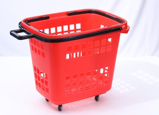 Customized HDPP Plastic Supermarket Basket With Wheels 45L Capacity