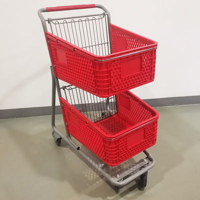 New Style Two Layers Plastic Supermarket Trolley With 4 PU Wheels