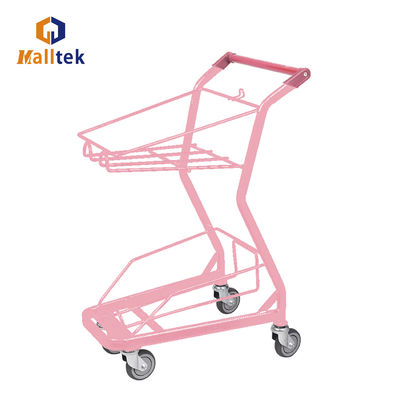Pink Colour Metal Supermarket Shopping Basket Trolley For Retail Grocery Store