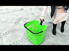 Μεγάλη χωρητικότητα πλαστικό σούπερ μάρκετ καλάθι αγορών με λαβή και 2 τροχούς